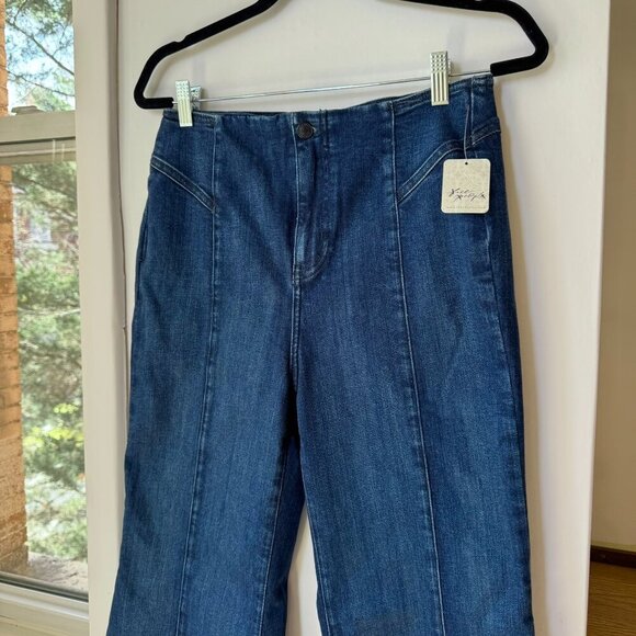 NWT Free People CRVY Wild Honey Denim Jeans Flare Mid Rise Dark Blue 29 Short - Picture 6 of 14